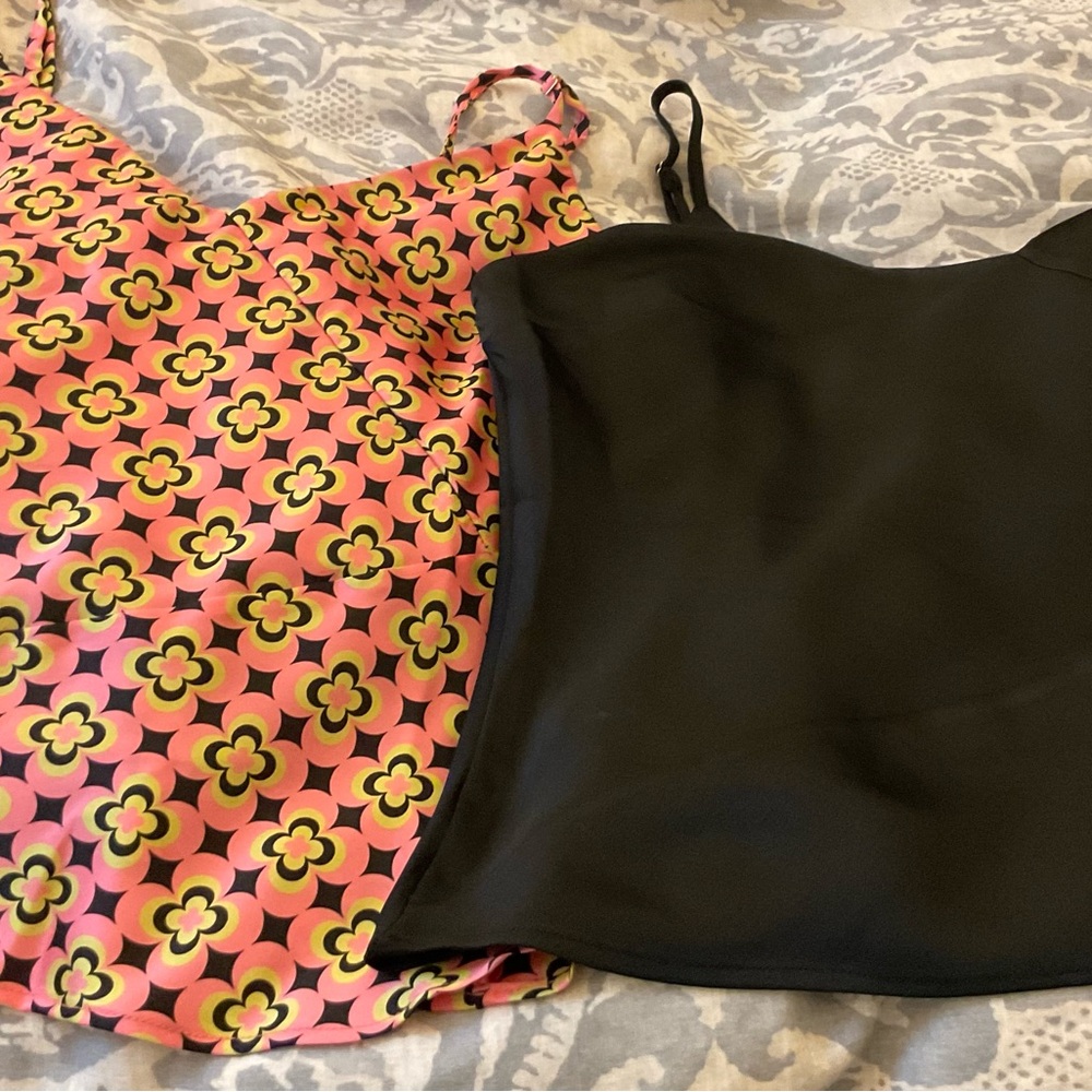 River Island Pink and Black Floral Top